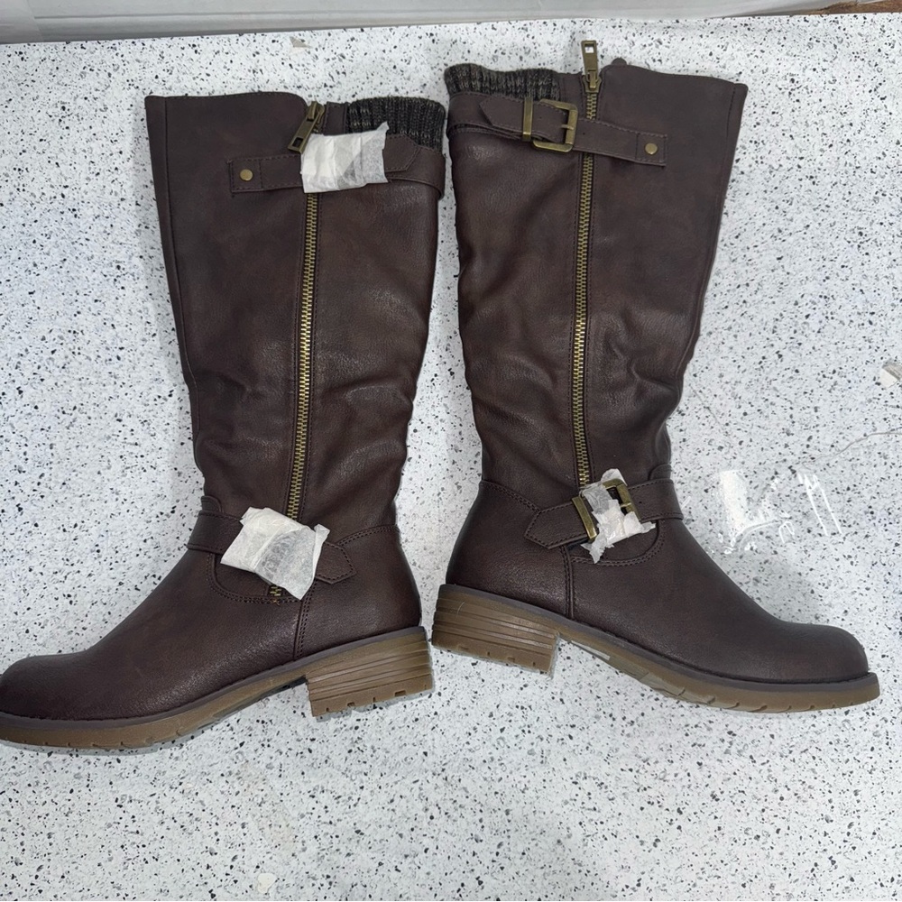 Dream Pairs Knee High Low Riding Boots size 5 women’s Vegan leather zipper brown